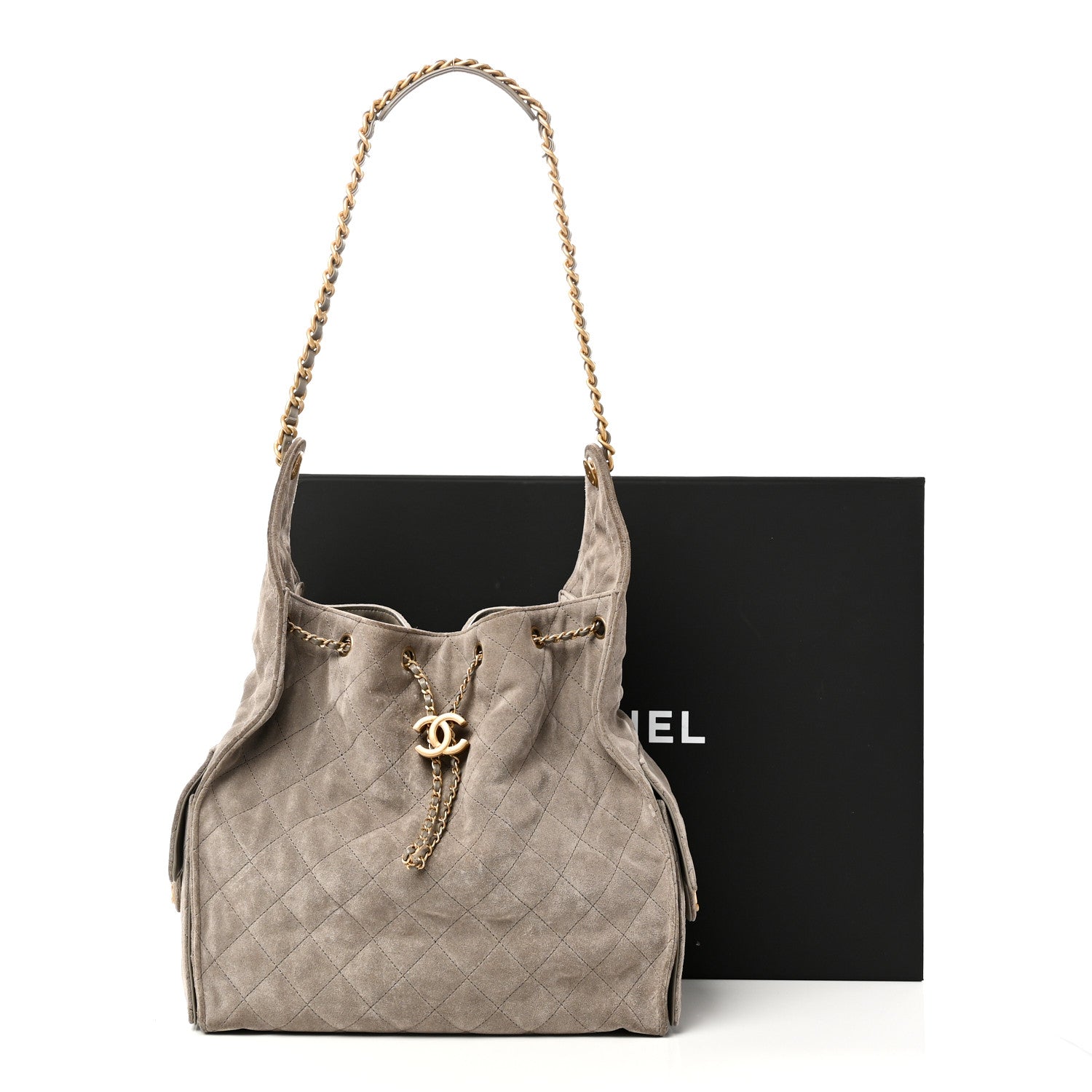 Suede Quilted Medium CHNL 25 Handbag Grey