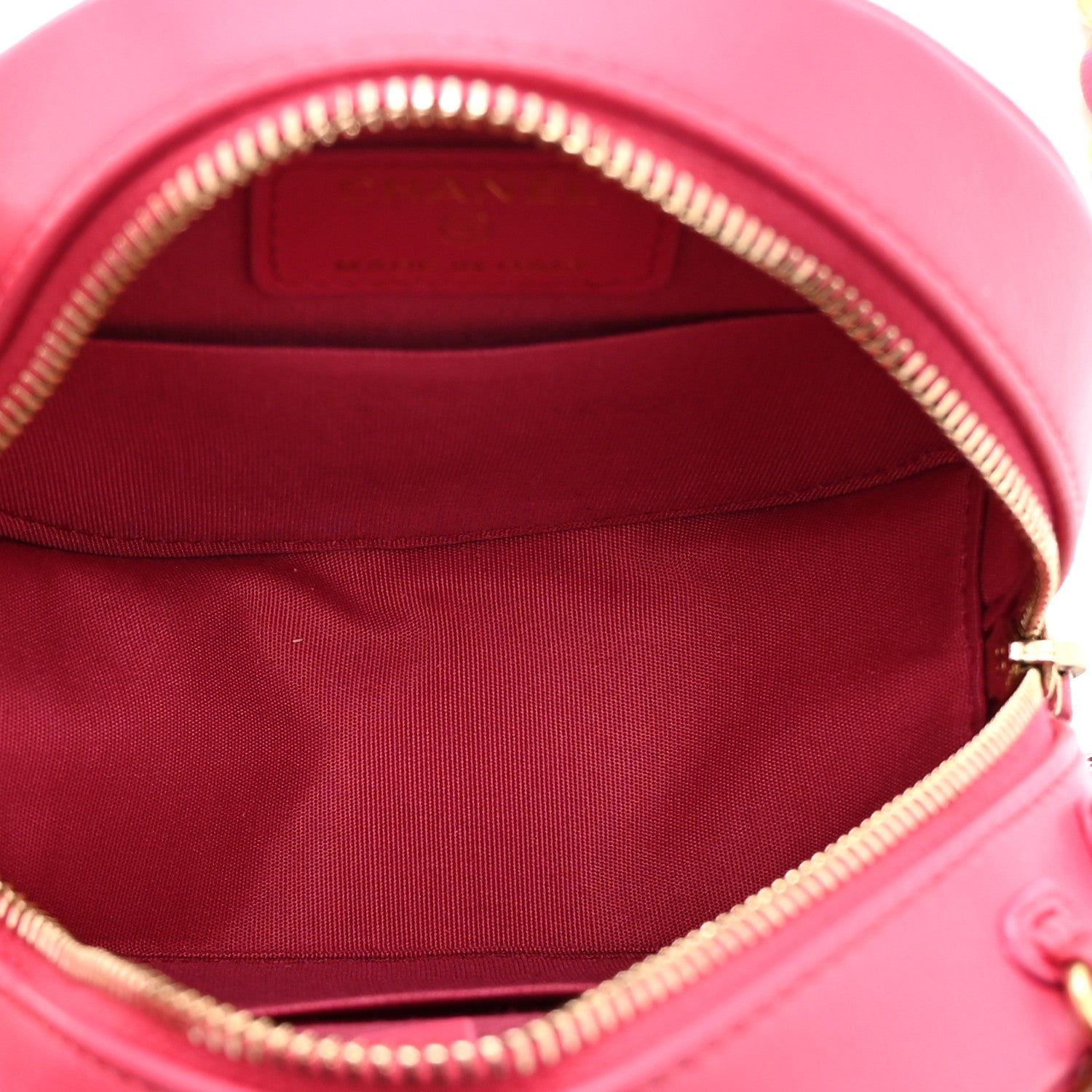 Lambskin Quilted CHNL 19 Round Clutch With Chain Pink