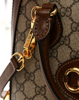 GG Supreme Monogram Azalea Calfskin Small Horsebit 1955 Top Handle Bag Beige Ebony Brown Sugar