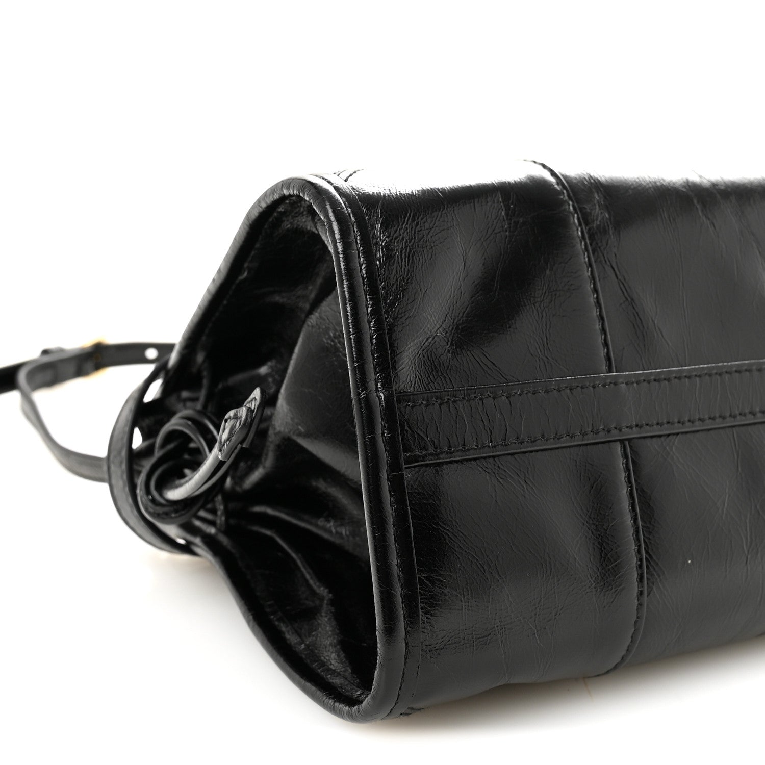 Glossy Calfskin Triangle Medium Bonnie Shoulder Bag Black