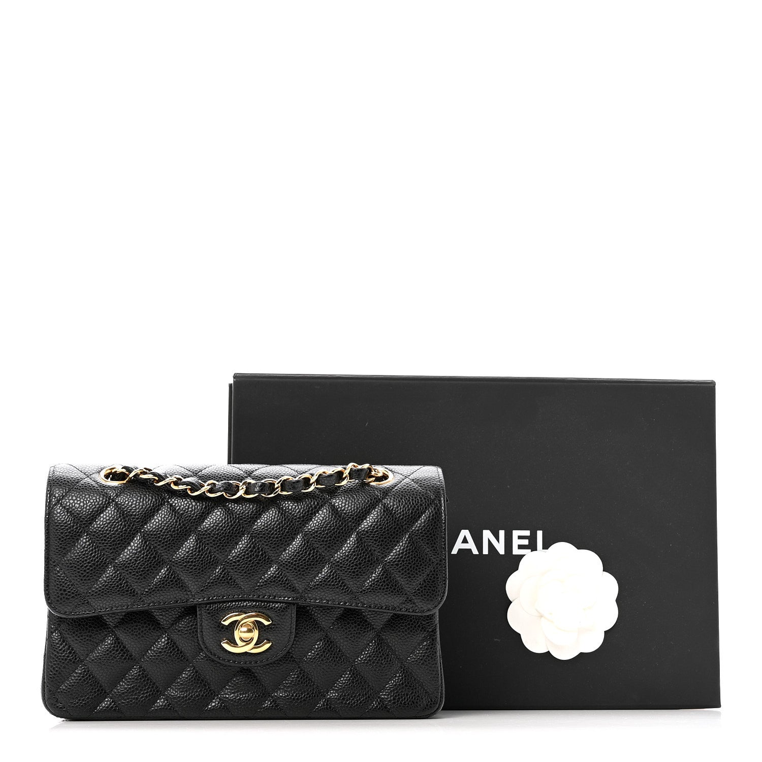 Caviar Quilted Small Double Flap Black