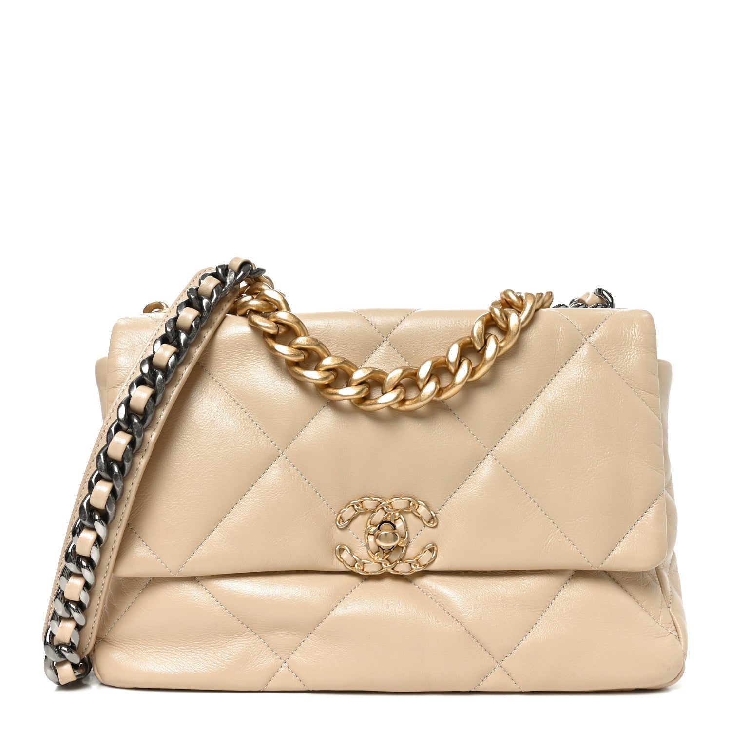Lambskin Quilted Large CHNL 19 Flap Beige