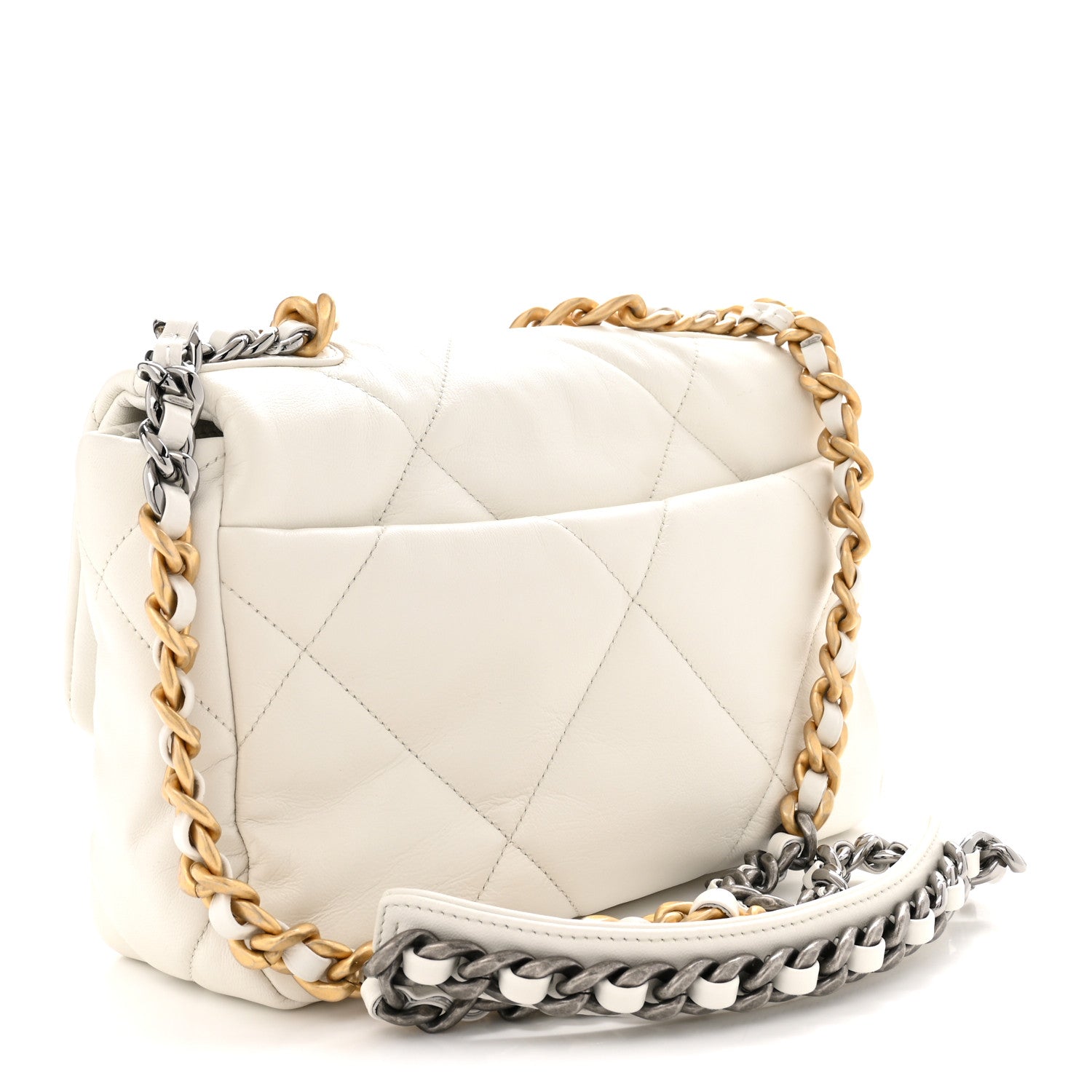 Goatskin Quilted Medium CHNL 19 Flap White