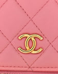 Lambskin Quilted Trendy Mini Vanity Case With Chain Pale Pink