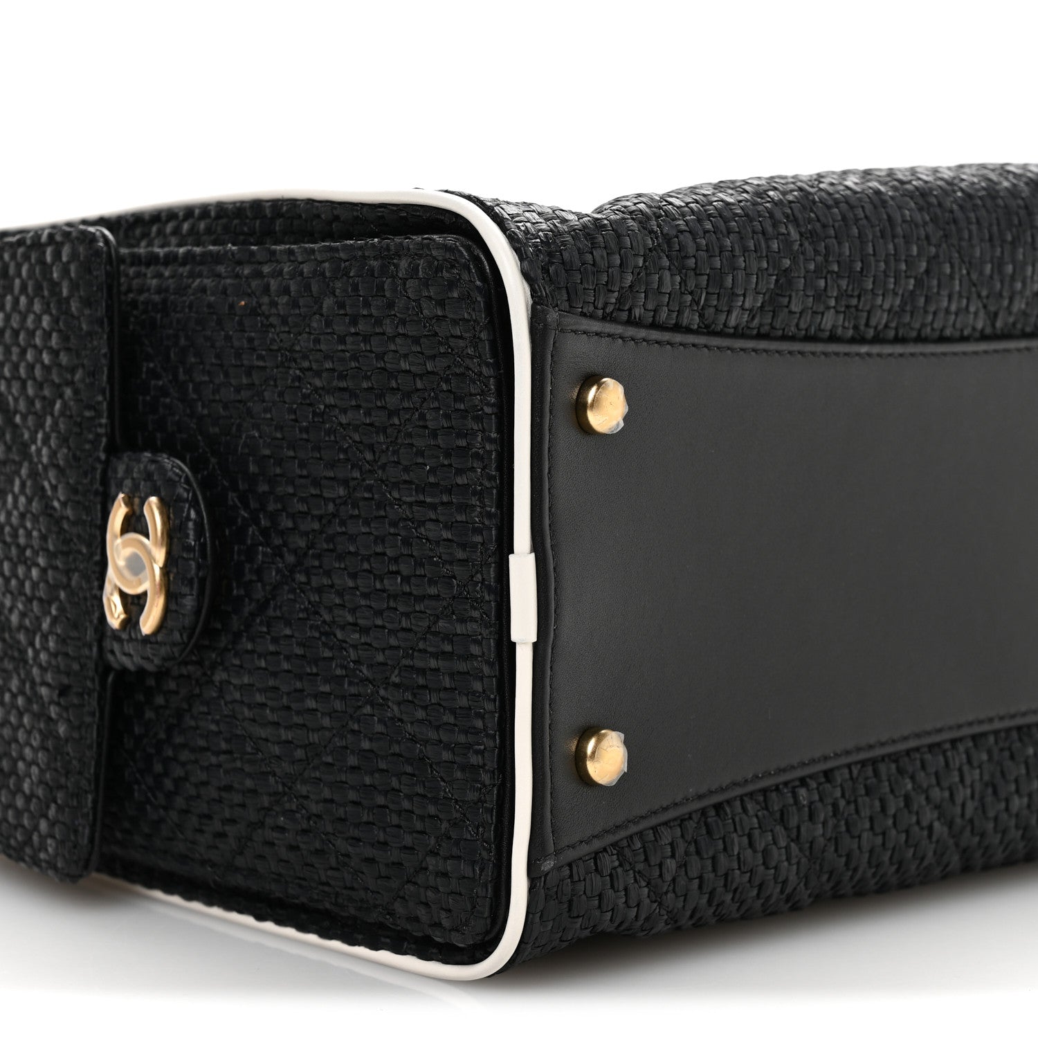 Braided Raffia Calfskin Small CHNL 25 Handbag Black White
