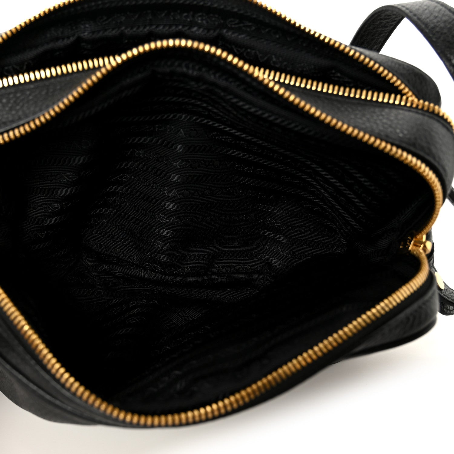 Vitello Daino Medium Double Zip Shoulder Bag Black
