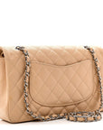 Caviar Quilted Medium Double Flap Beige
