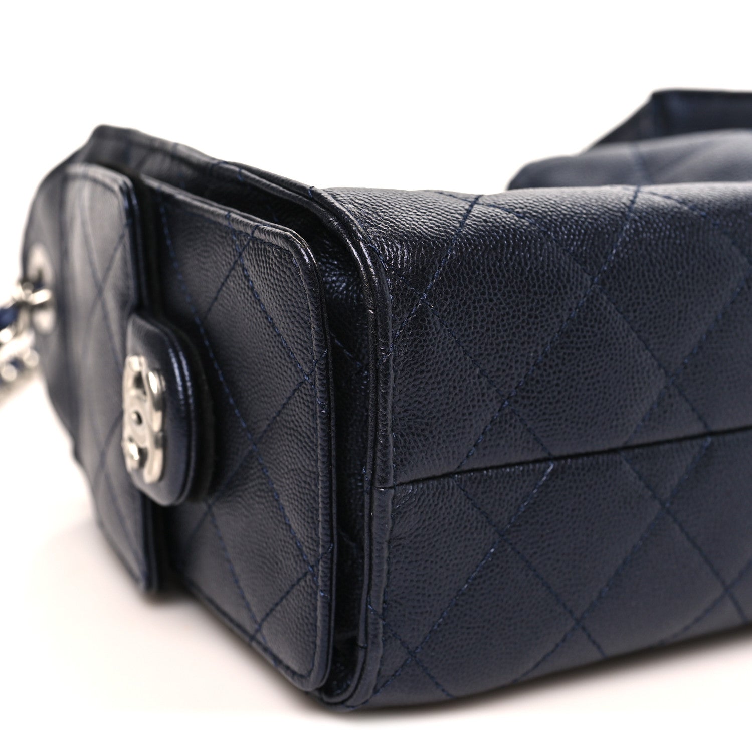 Metallic Caviar Quilted Mini CHNL 25 Handbag Dark Blue