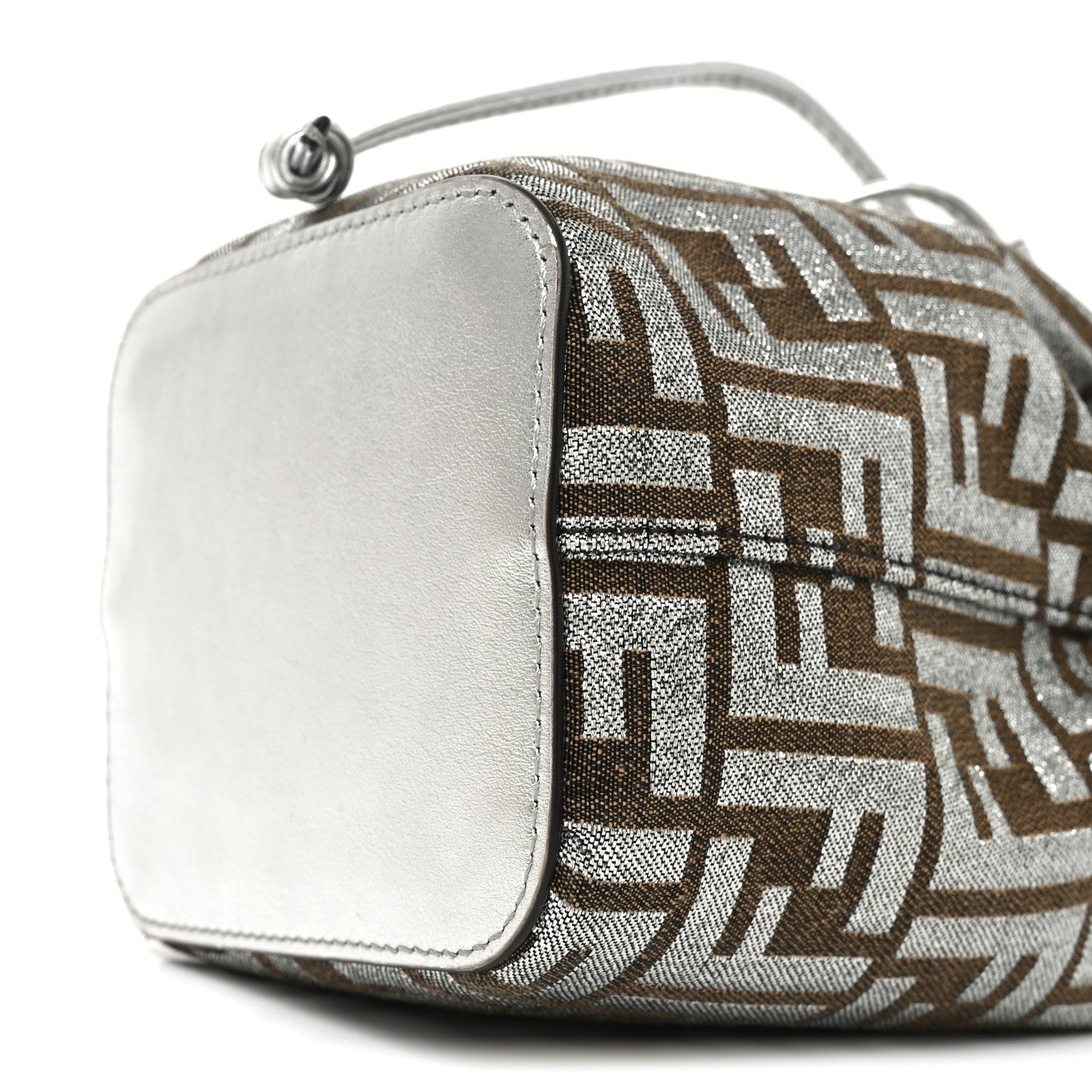 Vitello Catalan Mirror Canvas Fabric Jacquard FF 1974 Mini Mon Tresor Bucket Bag Ebano Argento