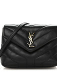 Calfskin Y Quilted Monogram Toy Loulou Crossbody Bag Black