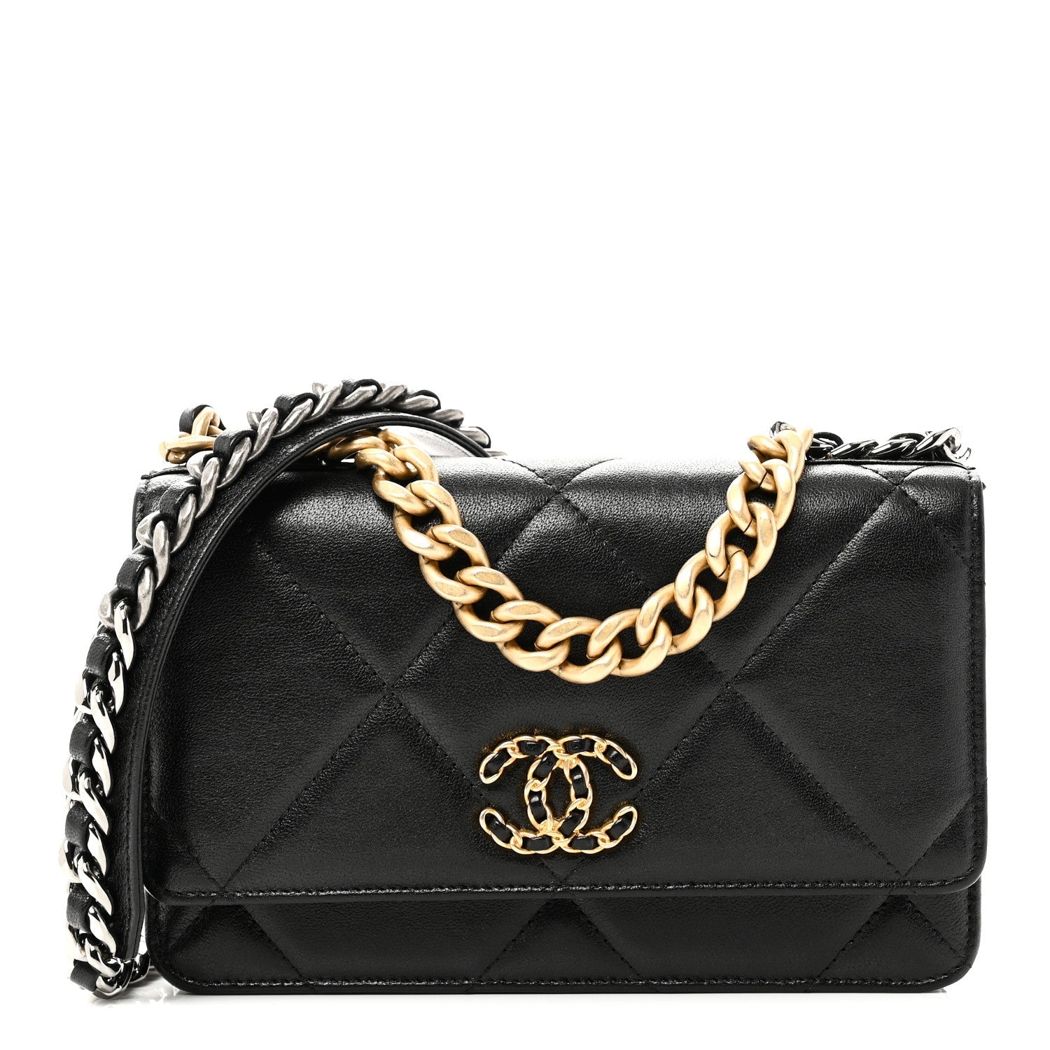 Lambskin Quilted CHNL 19 Wallet On Chain WOC Black