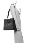 Vitello King Plexiglass Elaphe Snakeskin Print Logo Medium FNDI Sunshine Shopper Tote Dark Asphalt