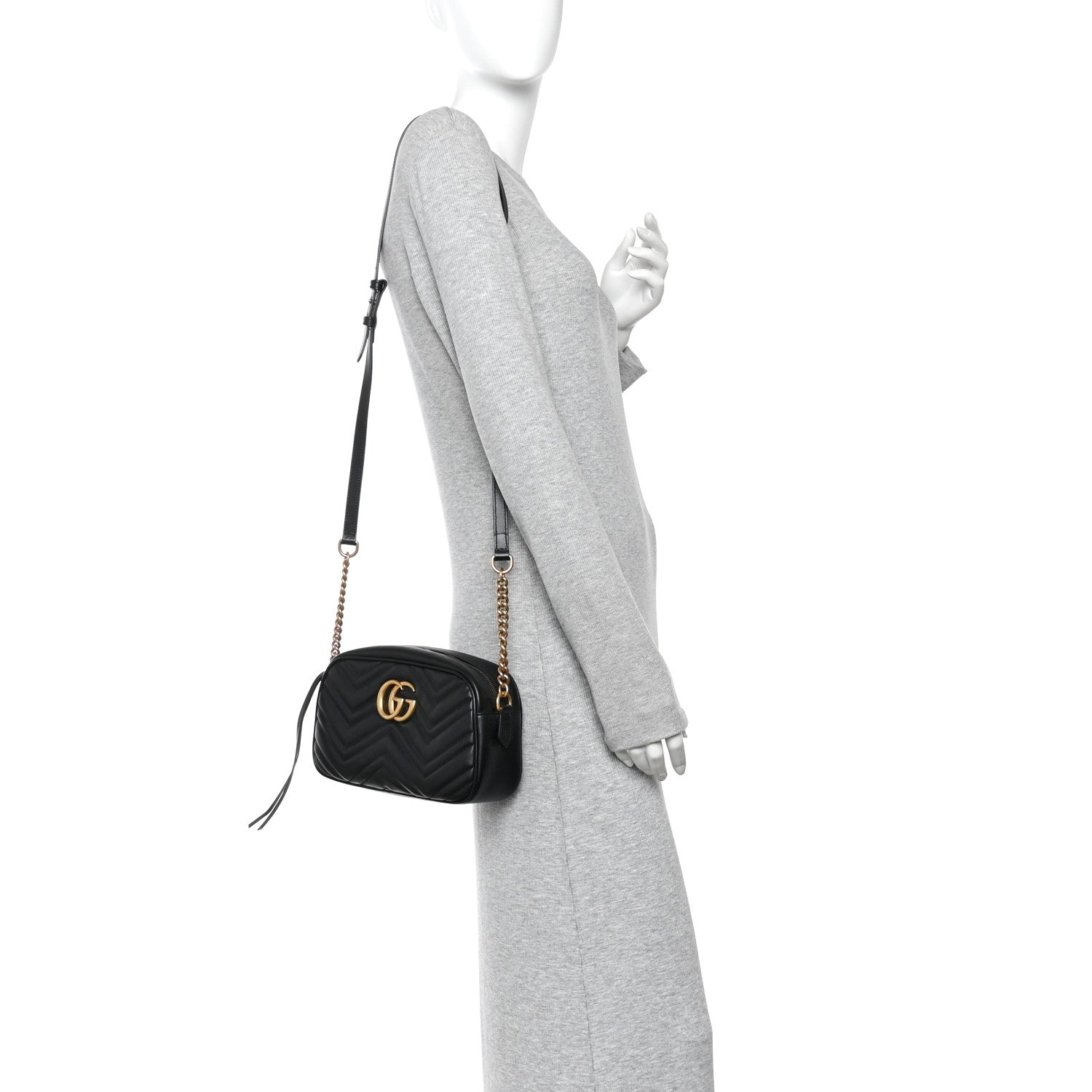 Calfskin Matelasse Small GG Marmont Chain Shoulder Bag Black