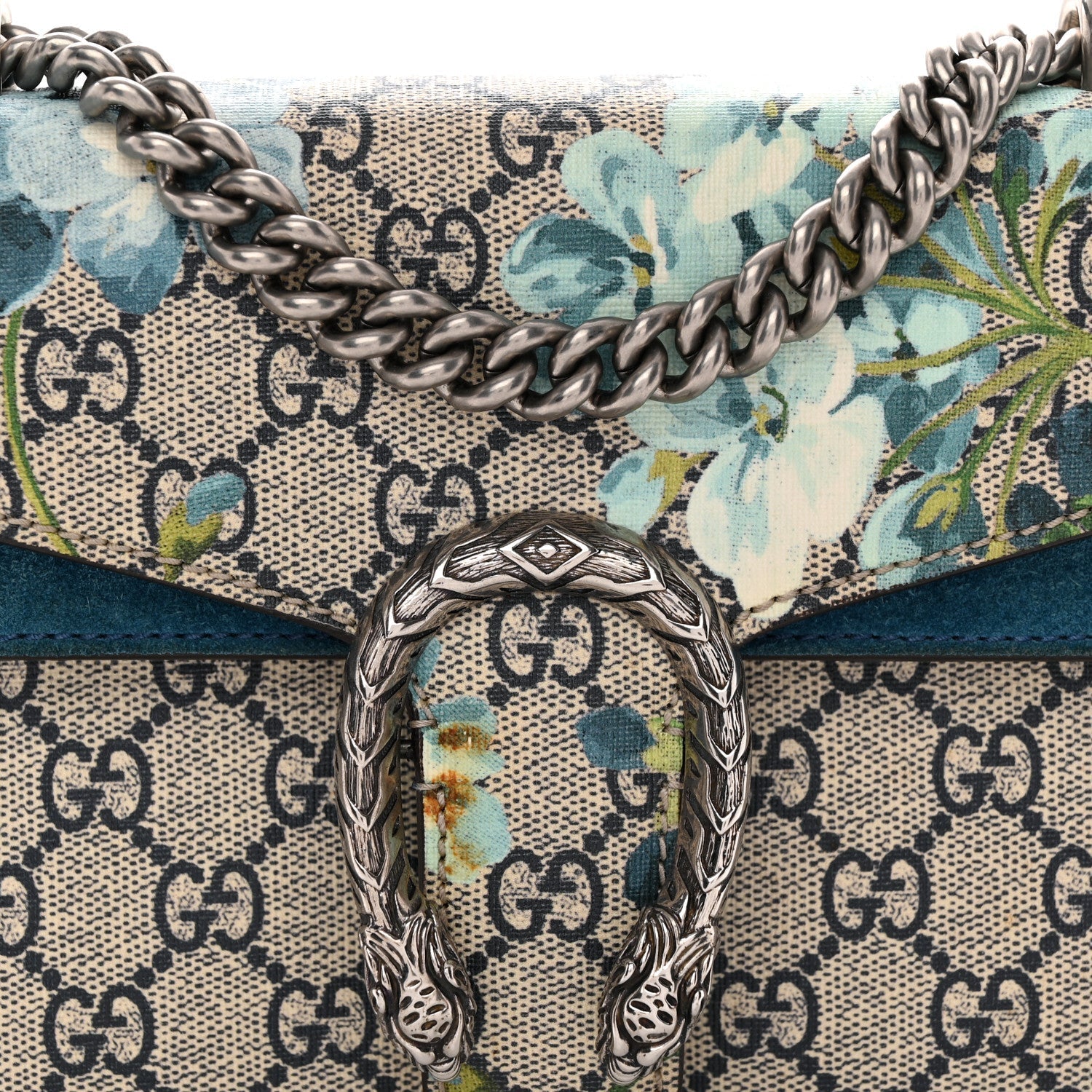 GG Supreme Monogram Blooms Mini Dionysus Shoulder Bag Beige Navy Vintage Blue