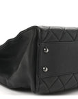 Goatskin Quilted Small Perfect Edge Shopping Tote Black