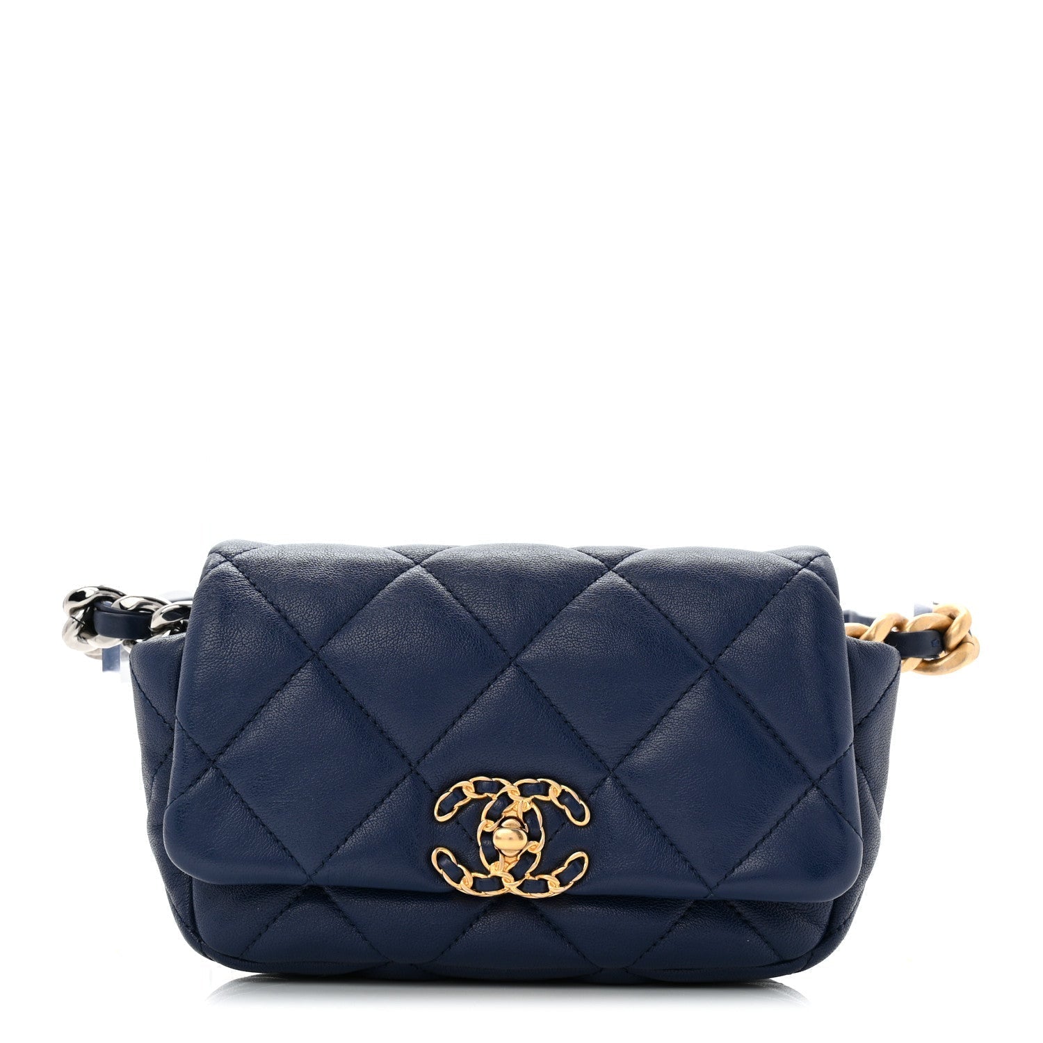 Goatskin Quilted CHNL 19 Waist Bag Dark Blue