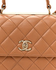Lambskin Quilted Medium Trendy CC Flap Dual Handle Bag Camel