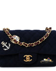 Felt Quilted Paris-Hamburg Charms Mini Rectangular Flap Black Dark Navy