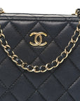 Lambskin Quilted Small Trendy CC Camera Case With Chain Navy