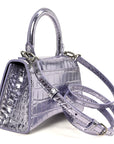 Metallic Calfskin Crocodile Embossed Hourglass Top Handle Bag XS Lilac
