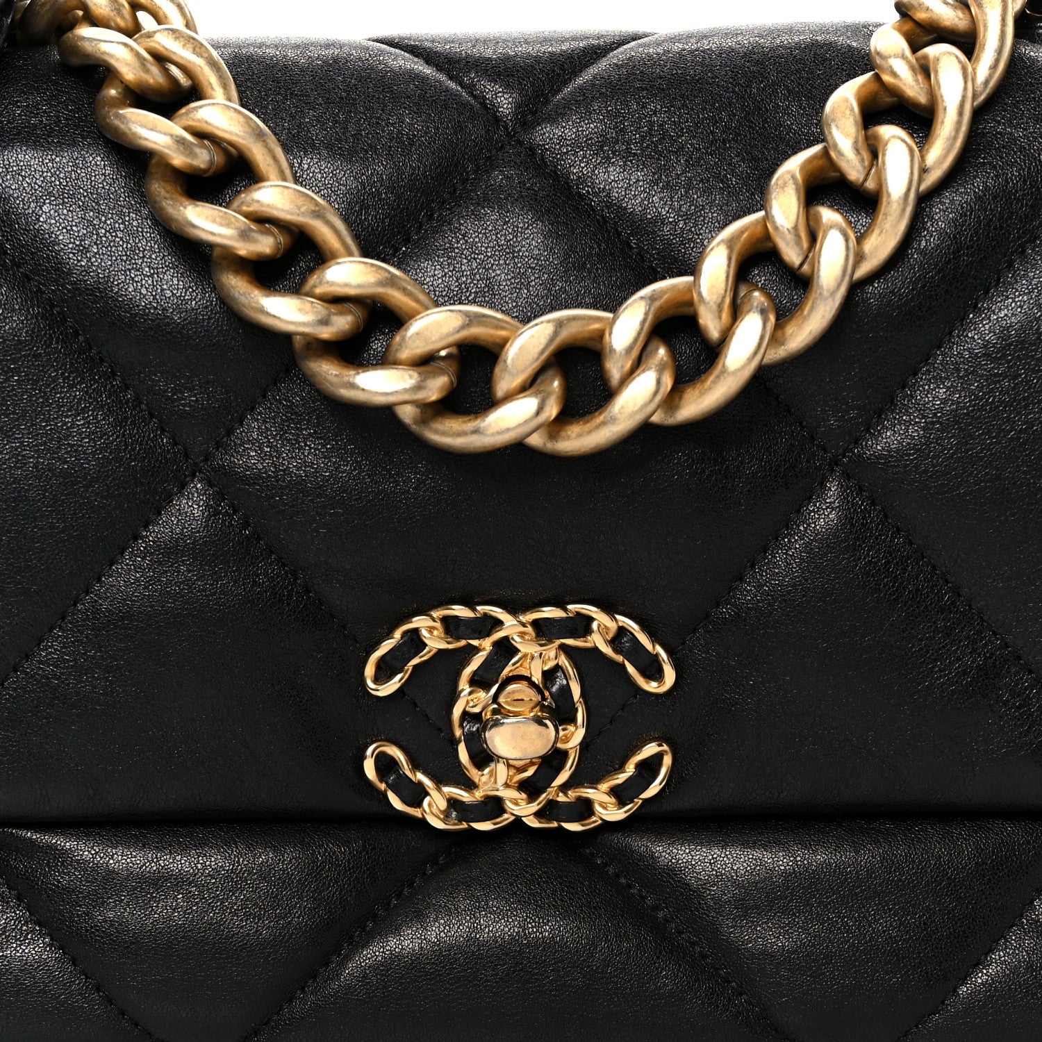 Goatskin Quilted Large CHNL 19 Flap Black