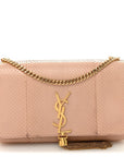 Snakeskin Medium Classic Monogram Kate Tassel Satchel Beige