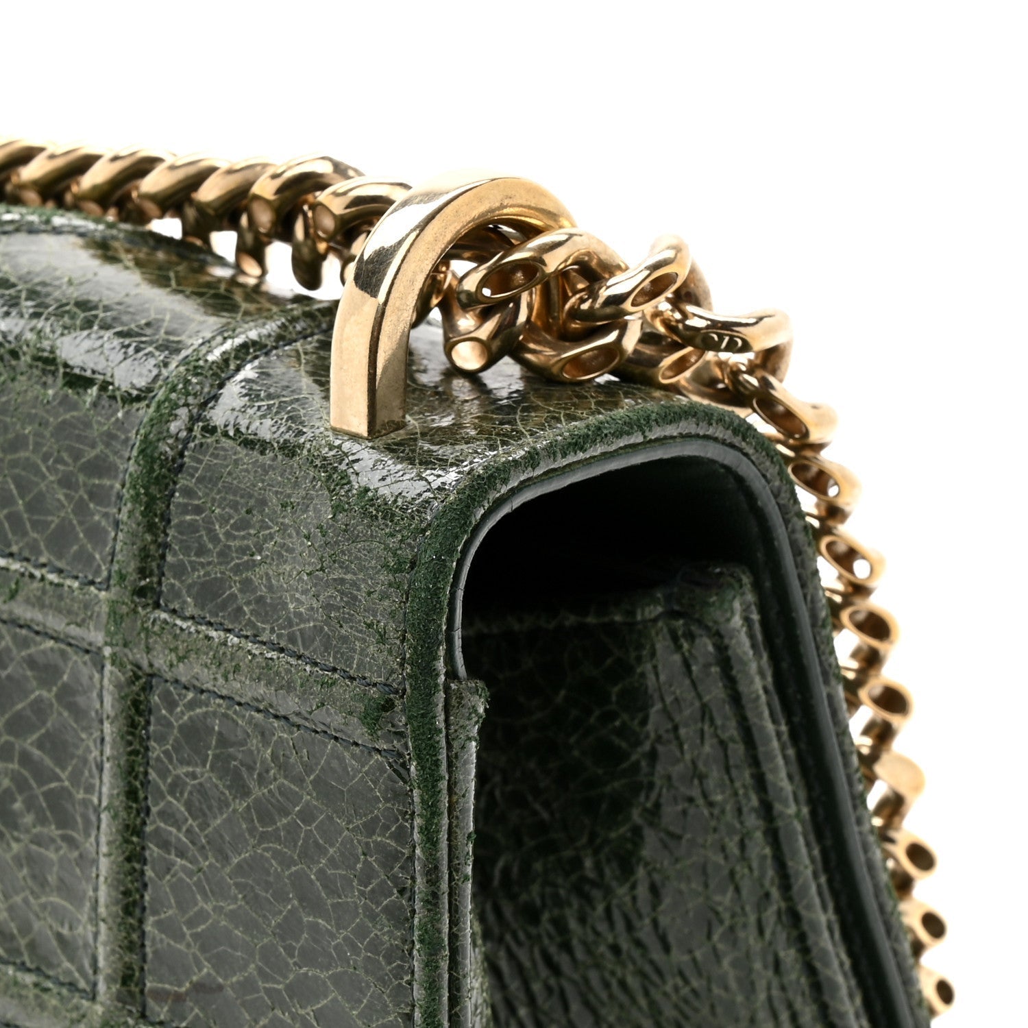 Ceramic Effect Deerskin Large D1ORama Flap Bag Malachite Green