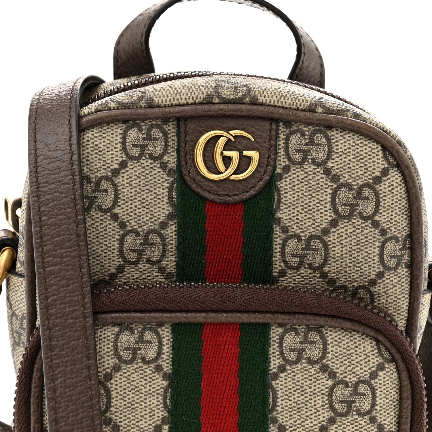 GG Supreme Monogram Web Mini Ophidia Double Zip Messenger Bag Beige New Acero