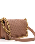 Caviar Chevron Quilted Medium Boy Flap Dark Beige
