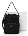 Re-Nylon Saffiano Stitched Duet Bucket Bag Black