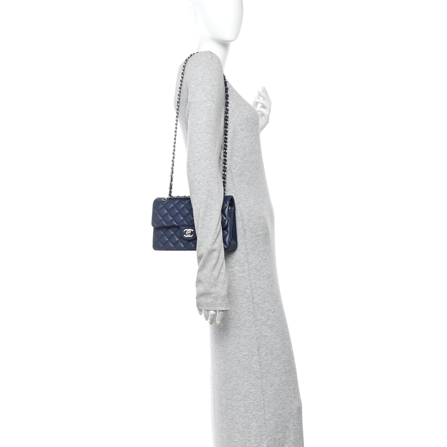 Caviar Quilted Small Double Flap Blue