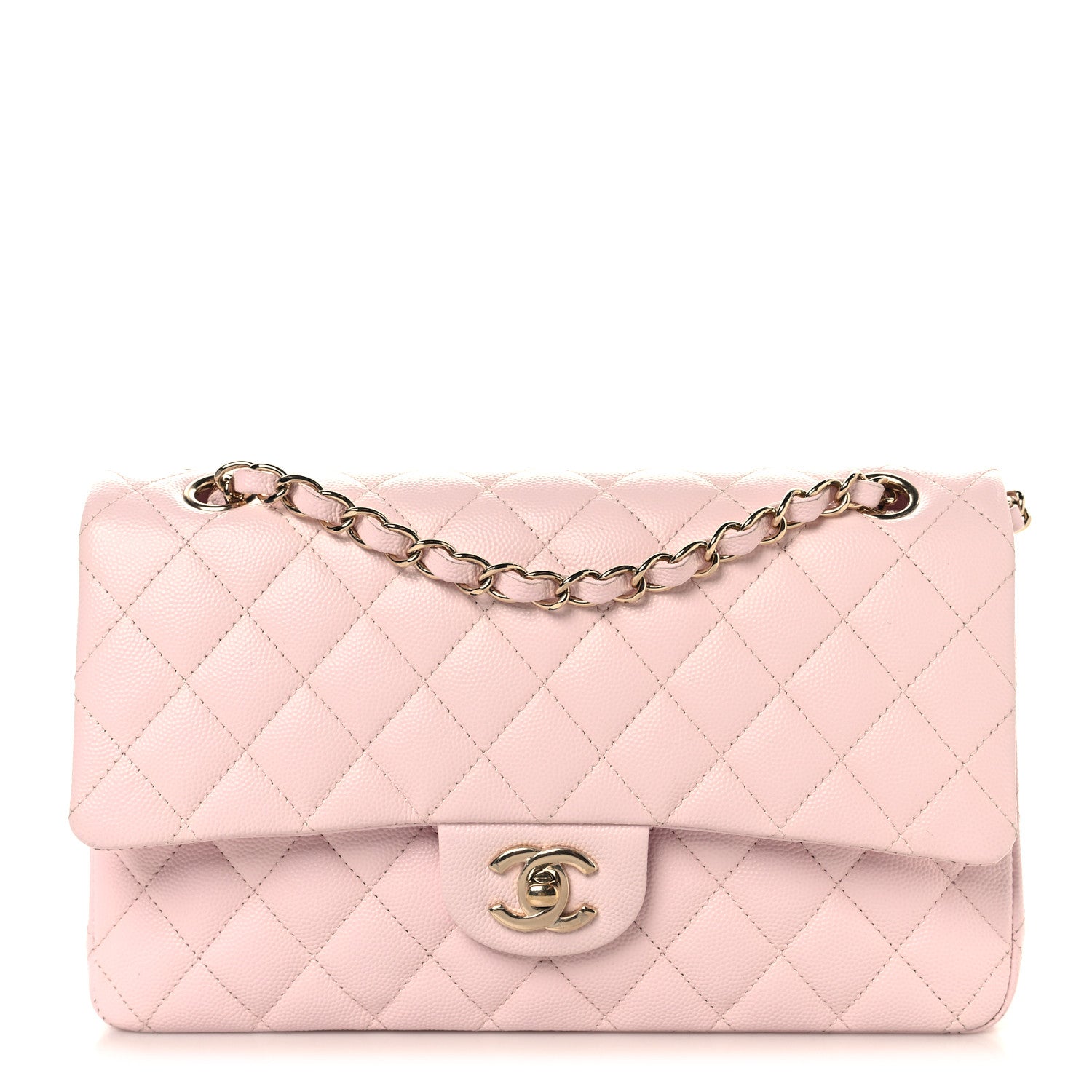 Caviar Quilted Medium Double Flap Light Pink