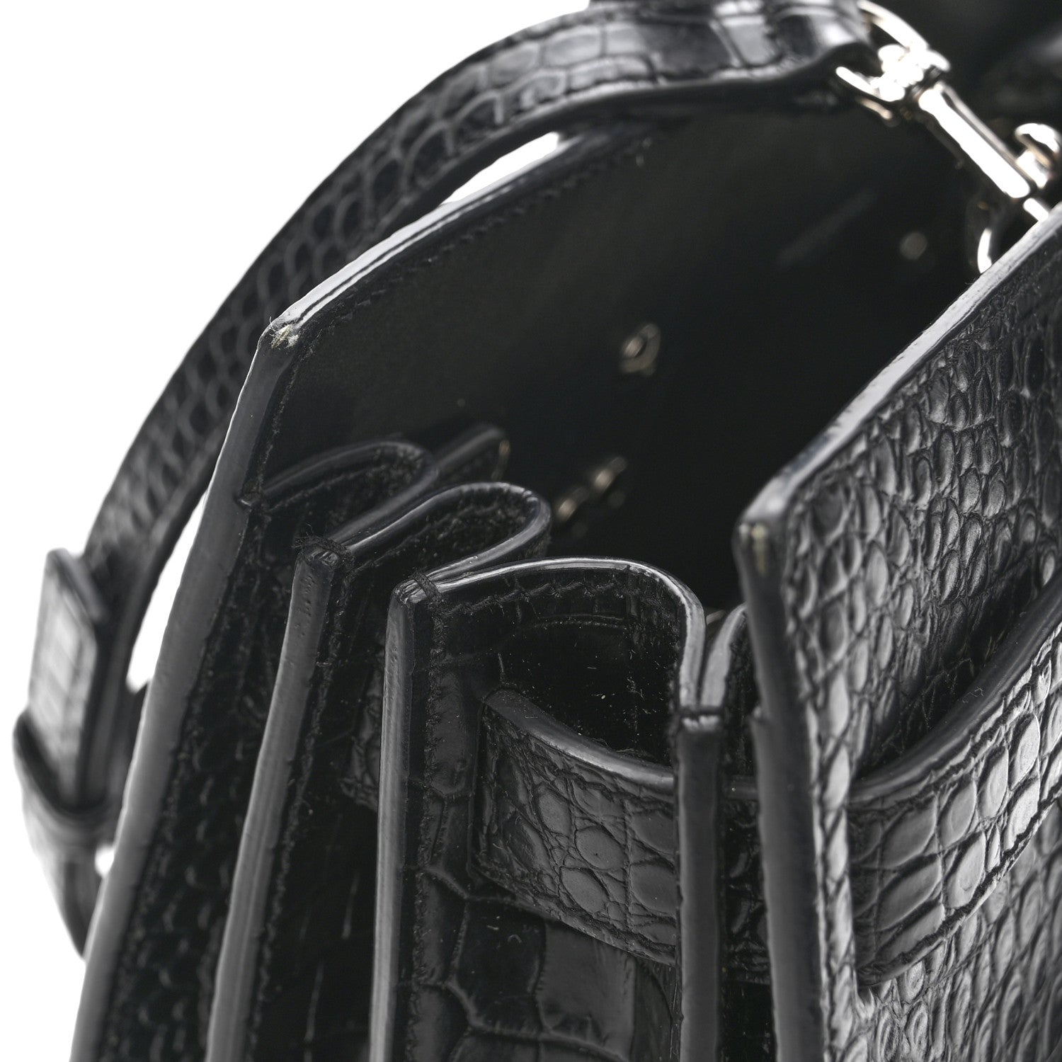 Calfskin Crocodile Embossed Baby Sac De Jour Black