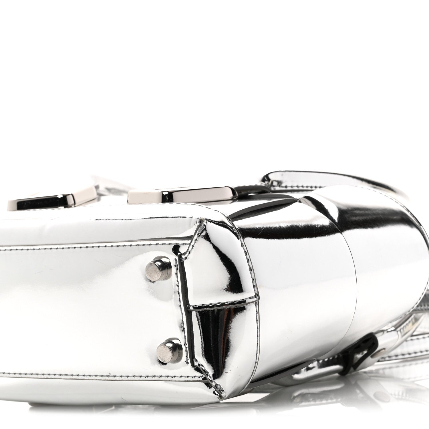 Mirror Laminated Nappa Maxi Intrecciato Mini Arco  Silver