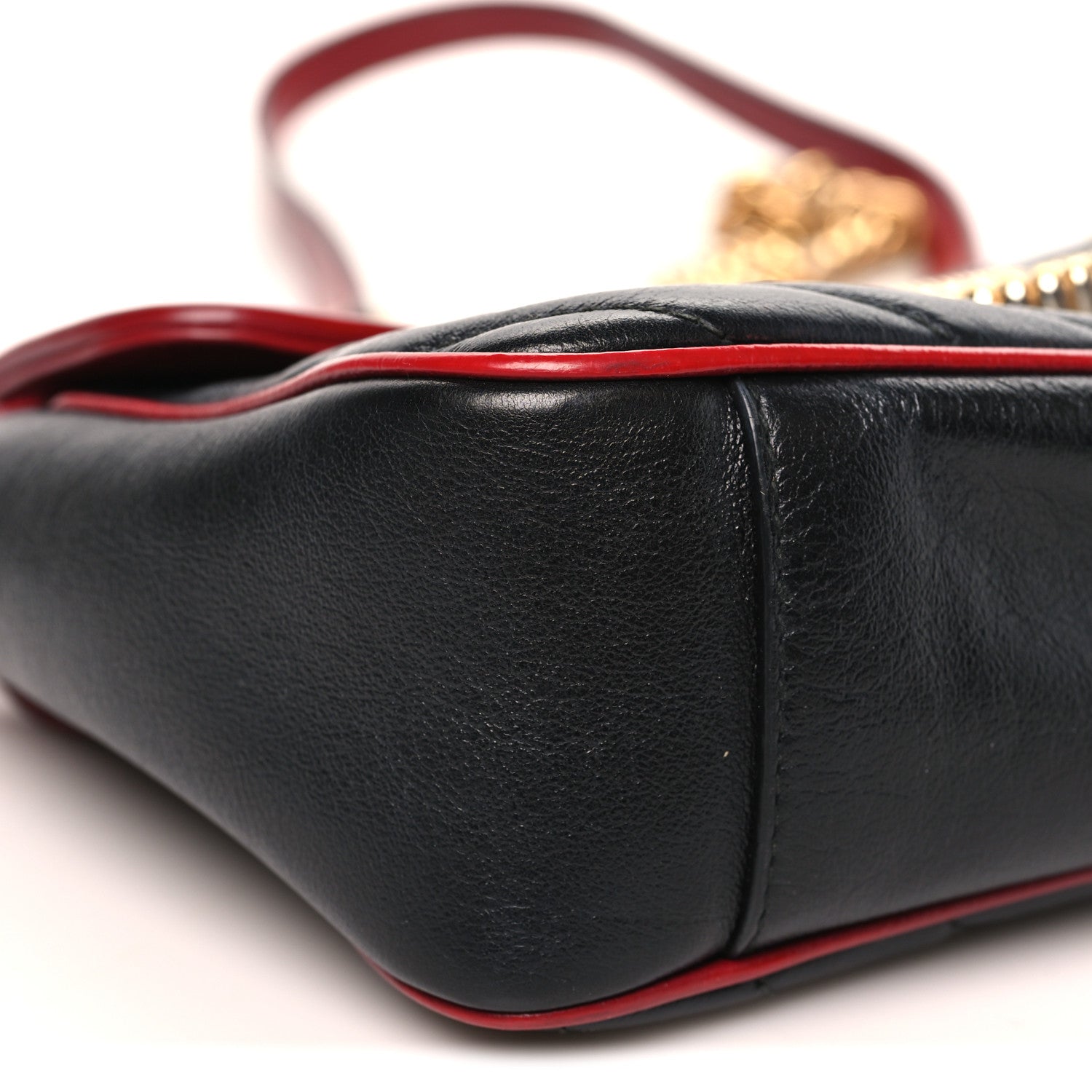 Vintage Effect Calfskin Matelasse Diagonal Small Torchon GG Marmont Shoulder Bag Black Romantic Cherry