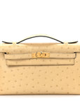 Ostrich Kelly Pochette Clutch Parchemin