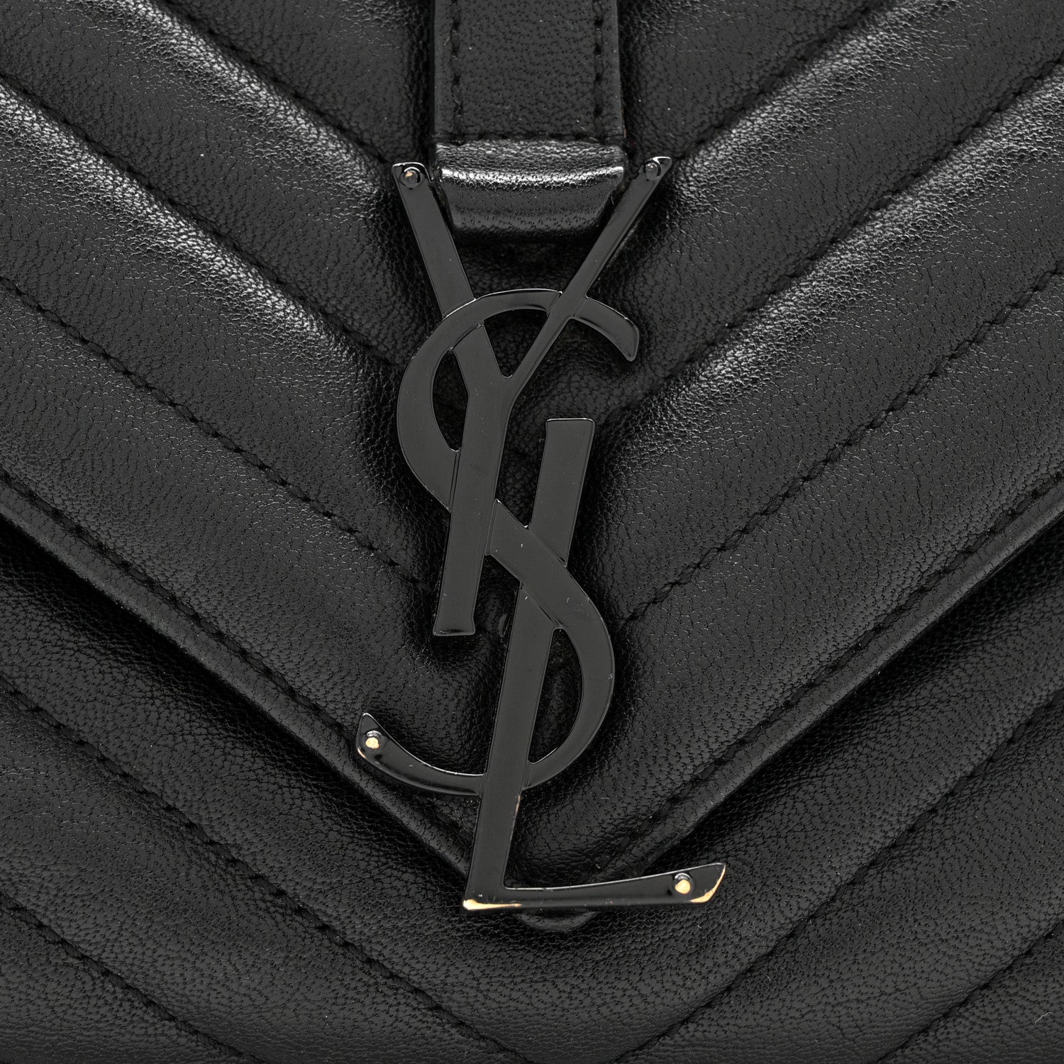 Sheepskin Matelasse Chevron Monogram Monochrome Large College Satchel Black