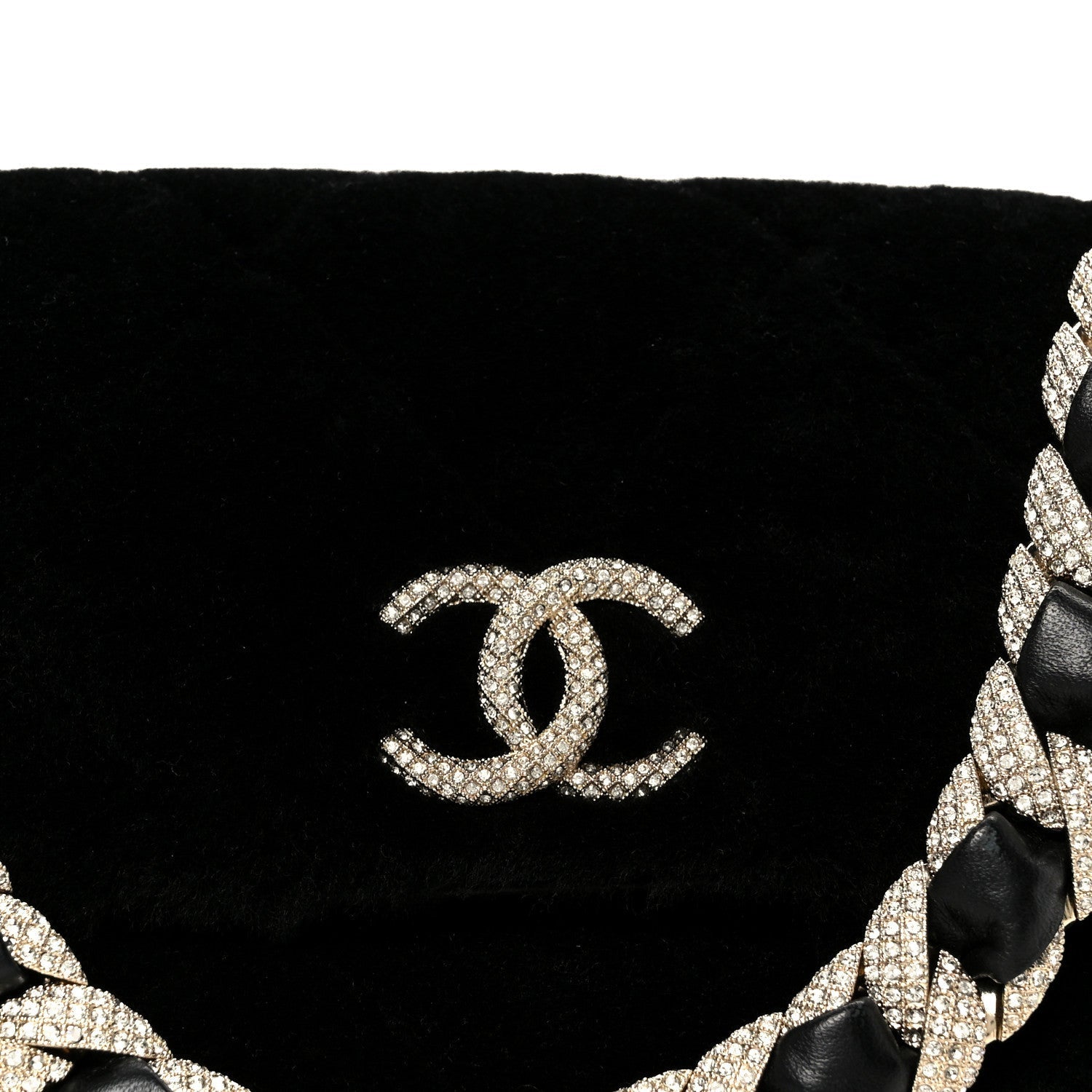 Shearling Lambskin Crystal Strass Flap Black