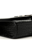 Calfskin Crocodile Embossed Small Classic Monogram Kate Tassel Satchel Black