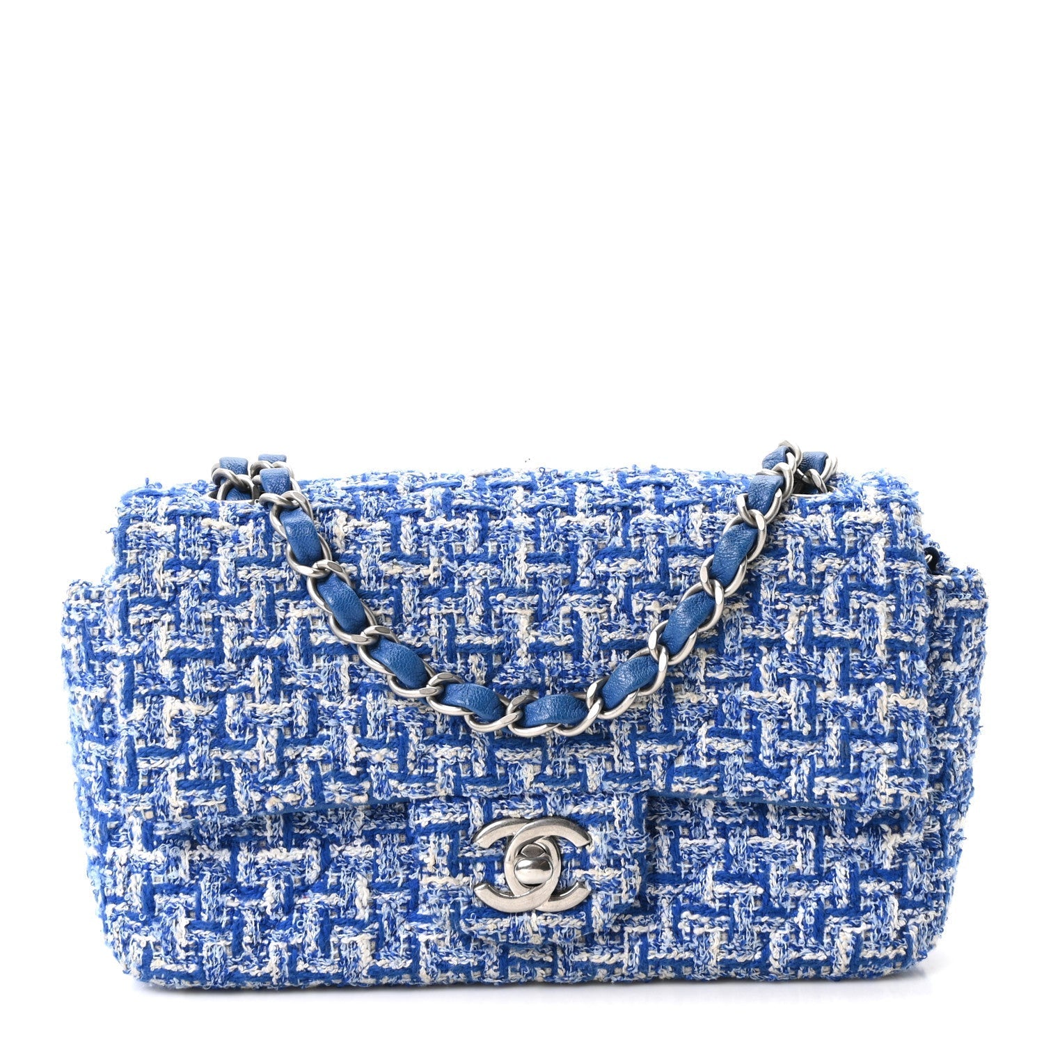 Tweed Quilted Mini Rectangular Flap Blue White