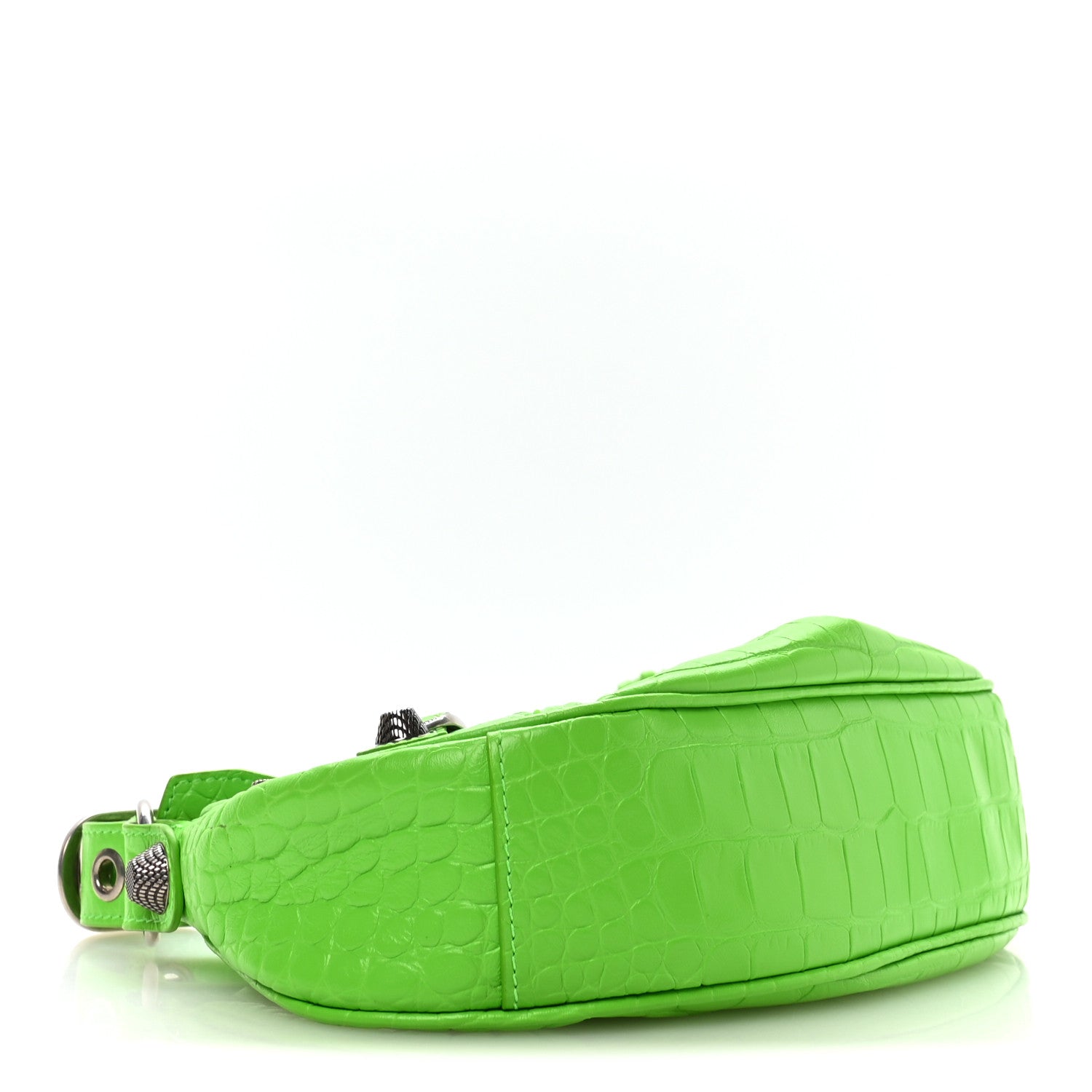 Extra Supple Calfskin Crocodile Embossed Le Cagole Shoulder Bag XS Acid Green