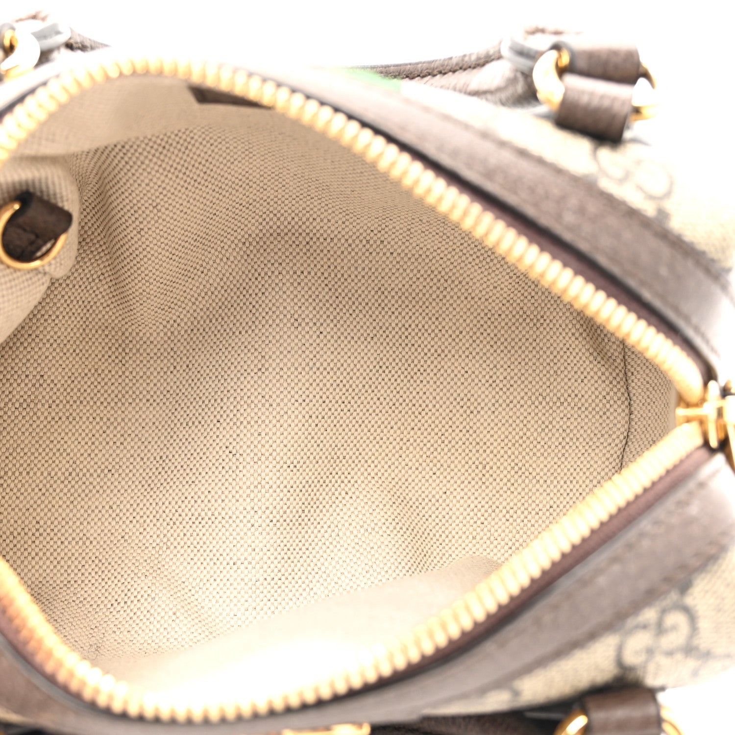 GG Supreme Monogram Textured Dollar Calfskin Web Super Mini Ophidia Top Handle Bowler Bag Beige Ebony New Acero