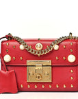 Calfskin Studded Small Padlock Shoulder Bag Hibiscus Red