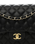 Lambskin Quilted Jumbo Double Flap Black