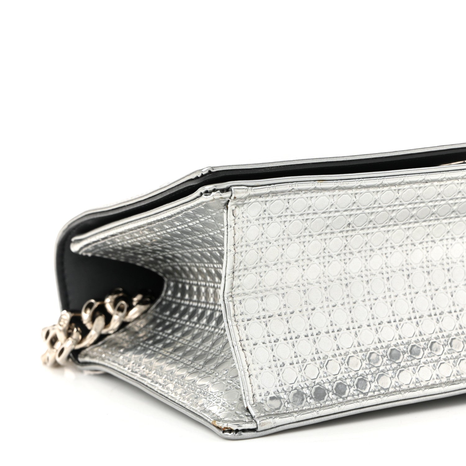Metallic Patent Micro-Cannage Small D1ORama Flap Bag Silver