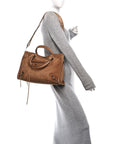 Waxed Suede Calfskin Classic Hardware Medium Le City Camel