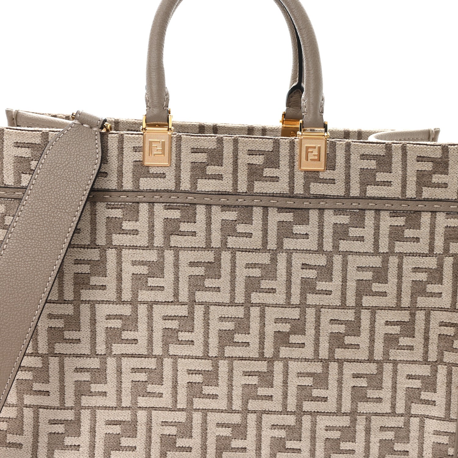 Chenille Vitello Cher FF Medium FNDI Sunshine Shopper Tote Tortora