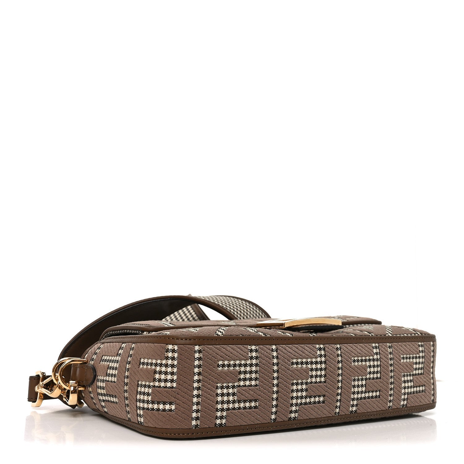 Wool Vitello King Houndstooth FF Embroidered Baguette Beige Moro