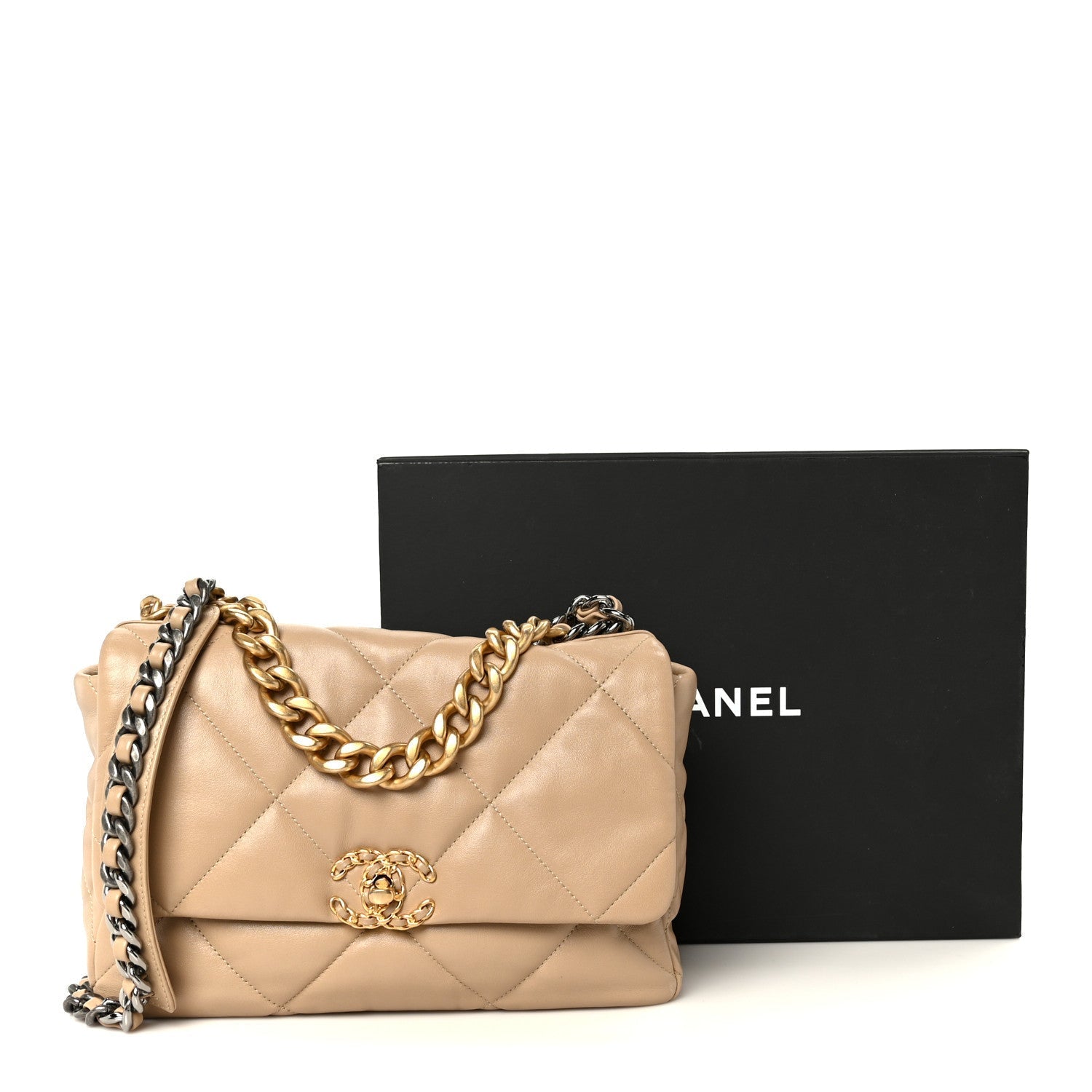 Lambskin Quilted Large CHNL 19 Flap Beige