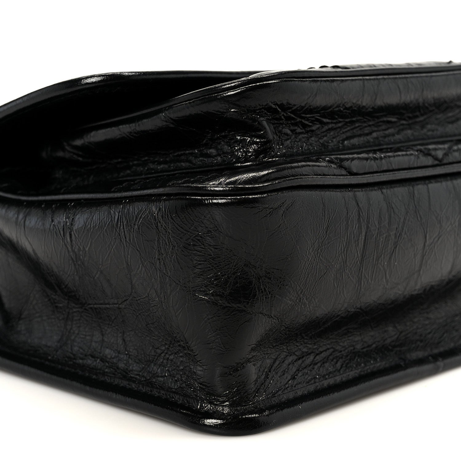 Crinkled Calfskin Matelasse Monogram Baby Niki Chain Satchel Black